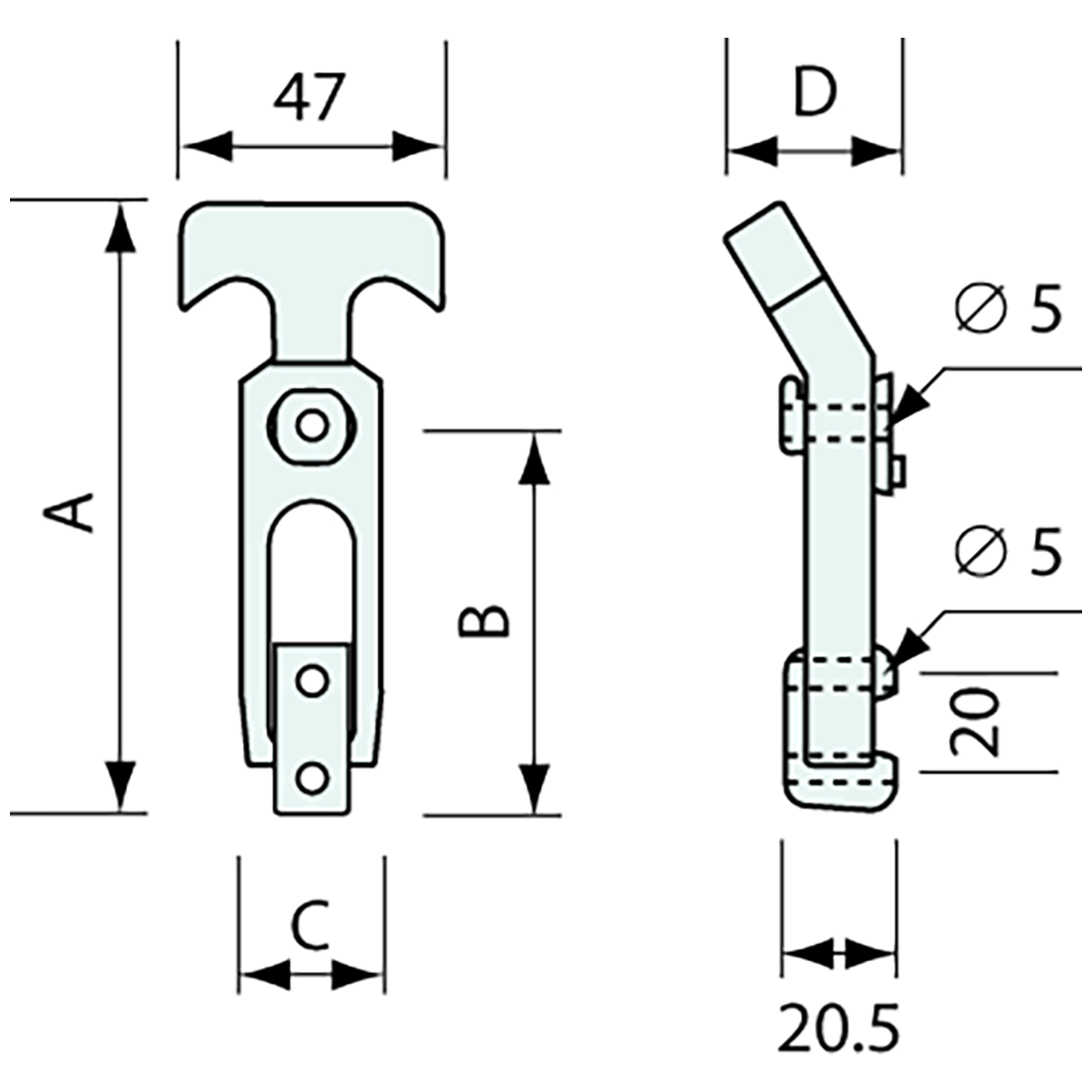 Hold Down Latch Rear Fix Thermoplastic 109mm